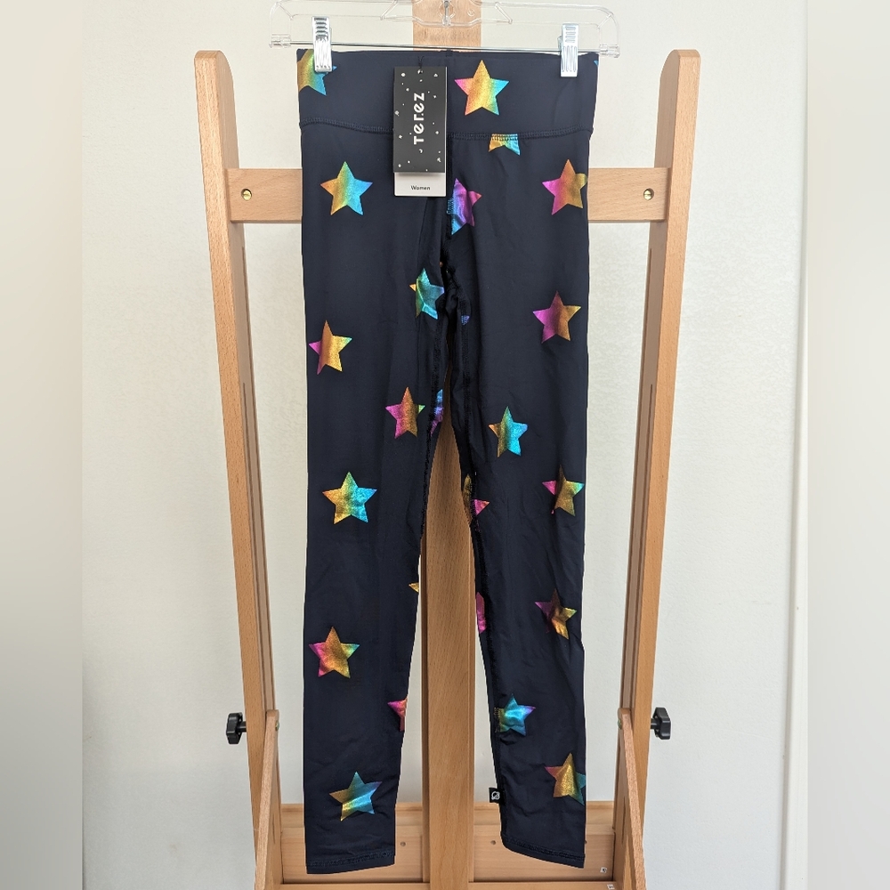 NWT Terez Leggings In Navy with Multicolor Star Pattern